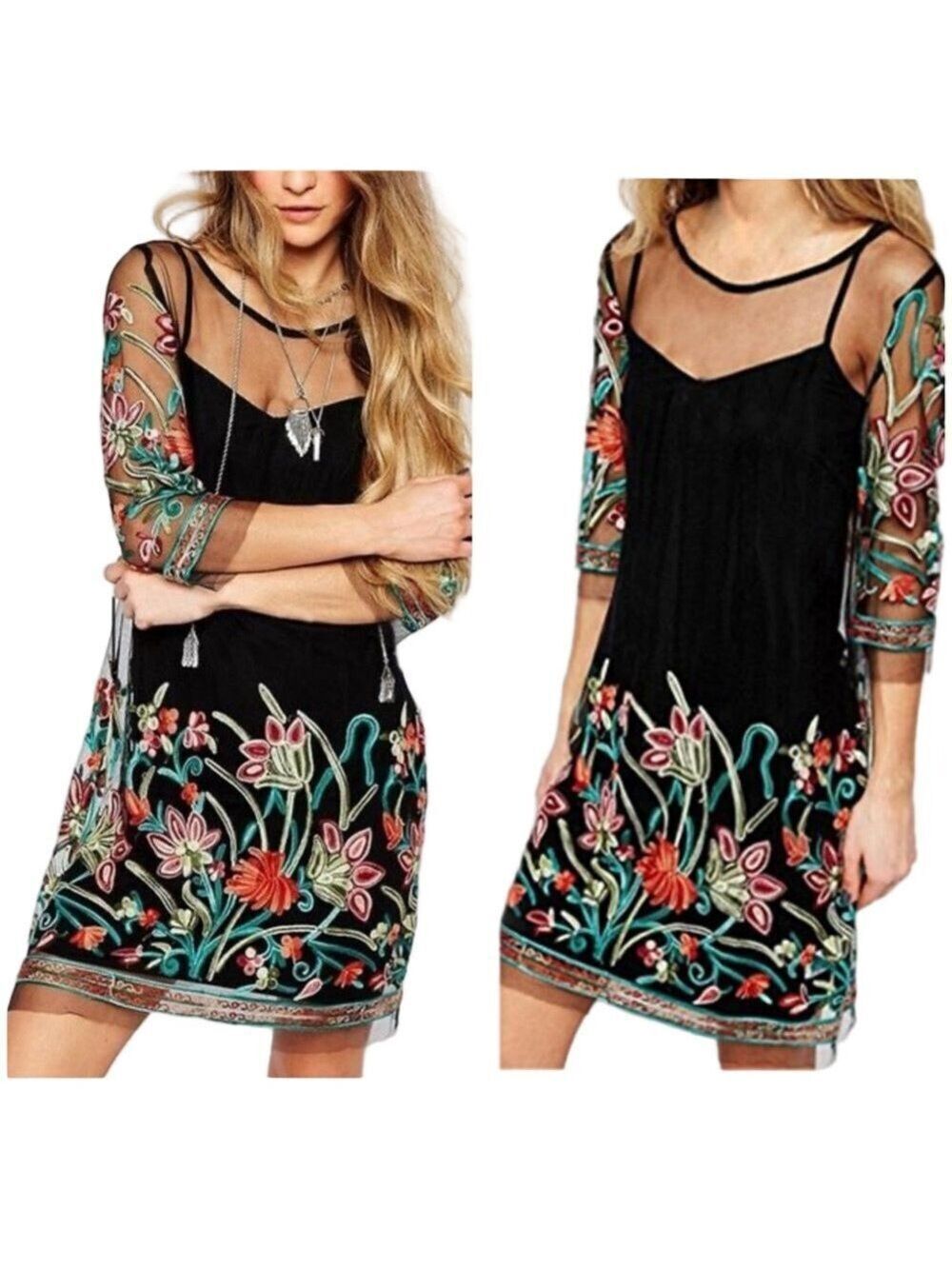 ☀️ ZANZEA Embroidered Mesh Mini Dress